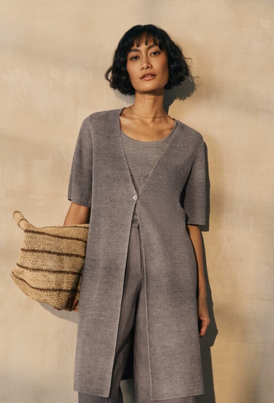 Eileen Fisher Organic Linen Délavé V-Neck Long Cardigan Size Large